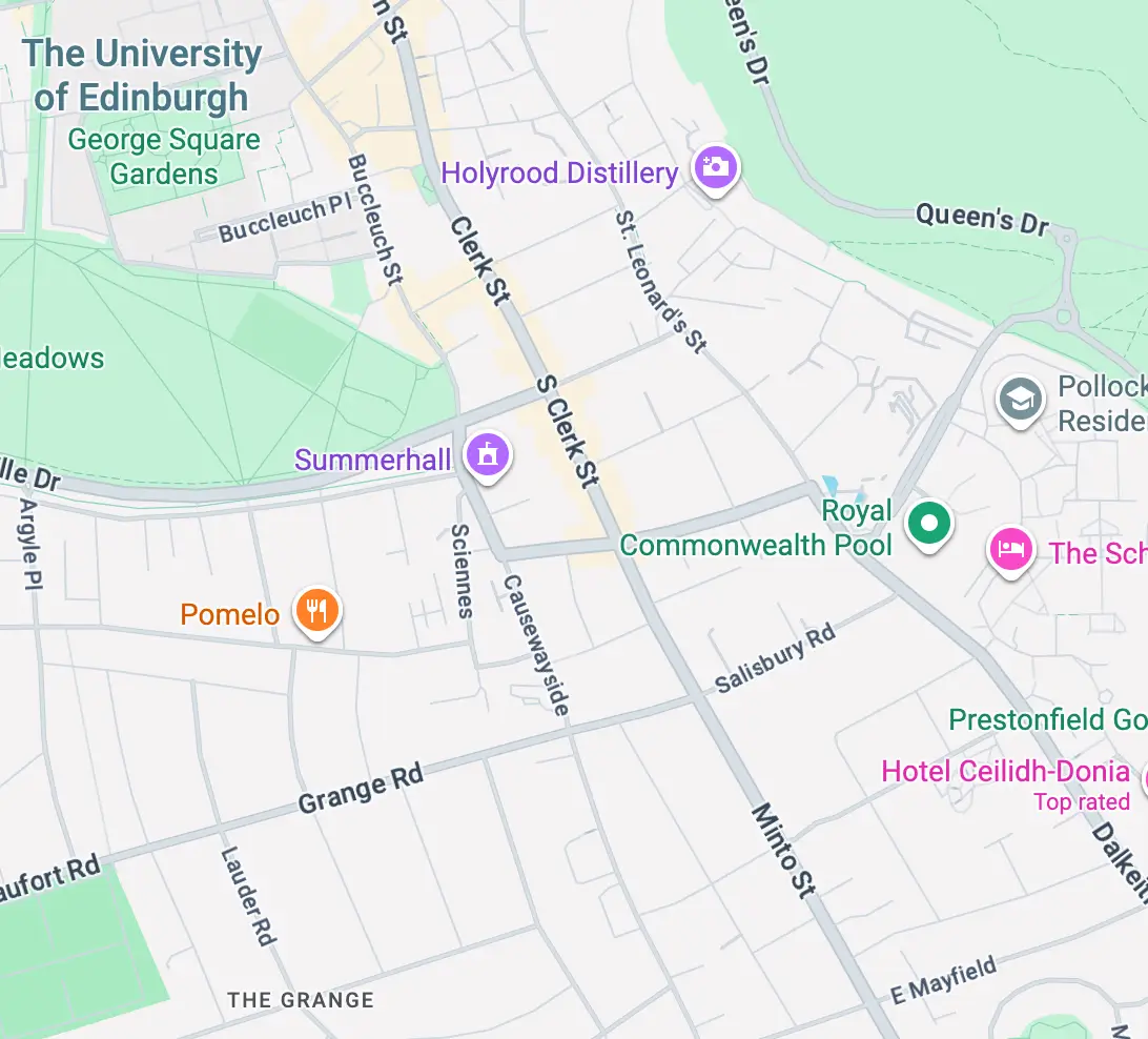 Map screenshot showing Newington, Edinburgh and surrounding streets