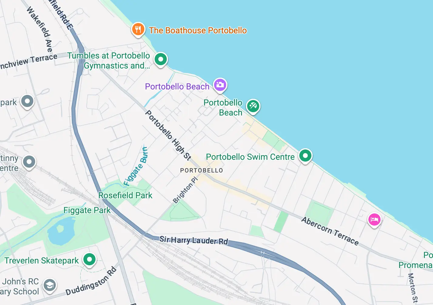 Map screenshot showing Portobello, Edinburgh and surrounding streets